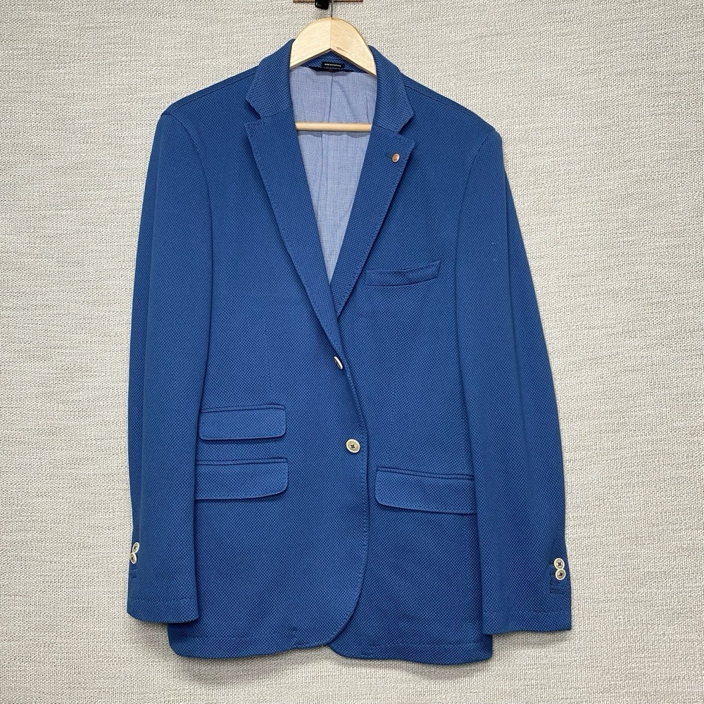 Massimo Dutti Sport Coat 44R Mens Slim 2B2V Cotton Textured Knit Blue - Picture 3 of 13